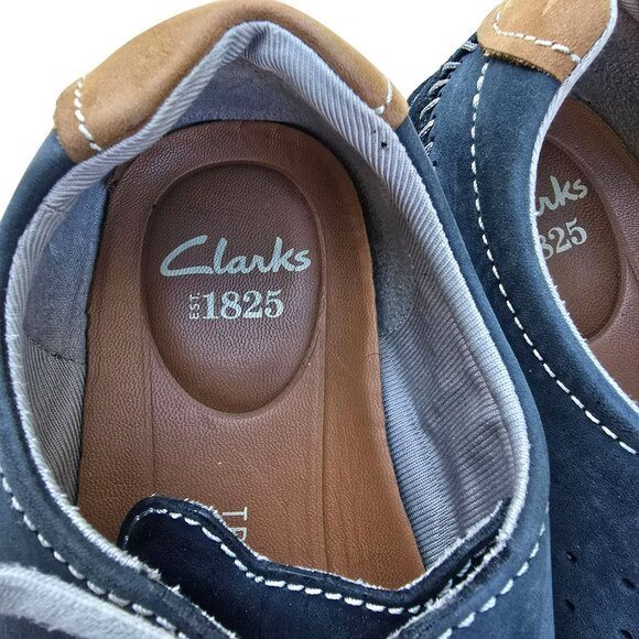 Clarks Trigenic Mens Lace-Up Casual Shoes Size 8.5 Blue Brown Suede - Picture 3 of 6